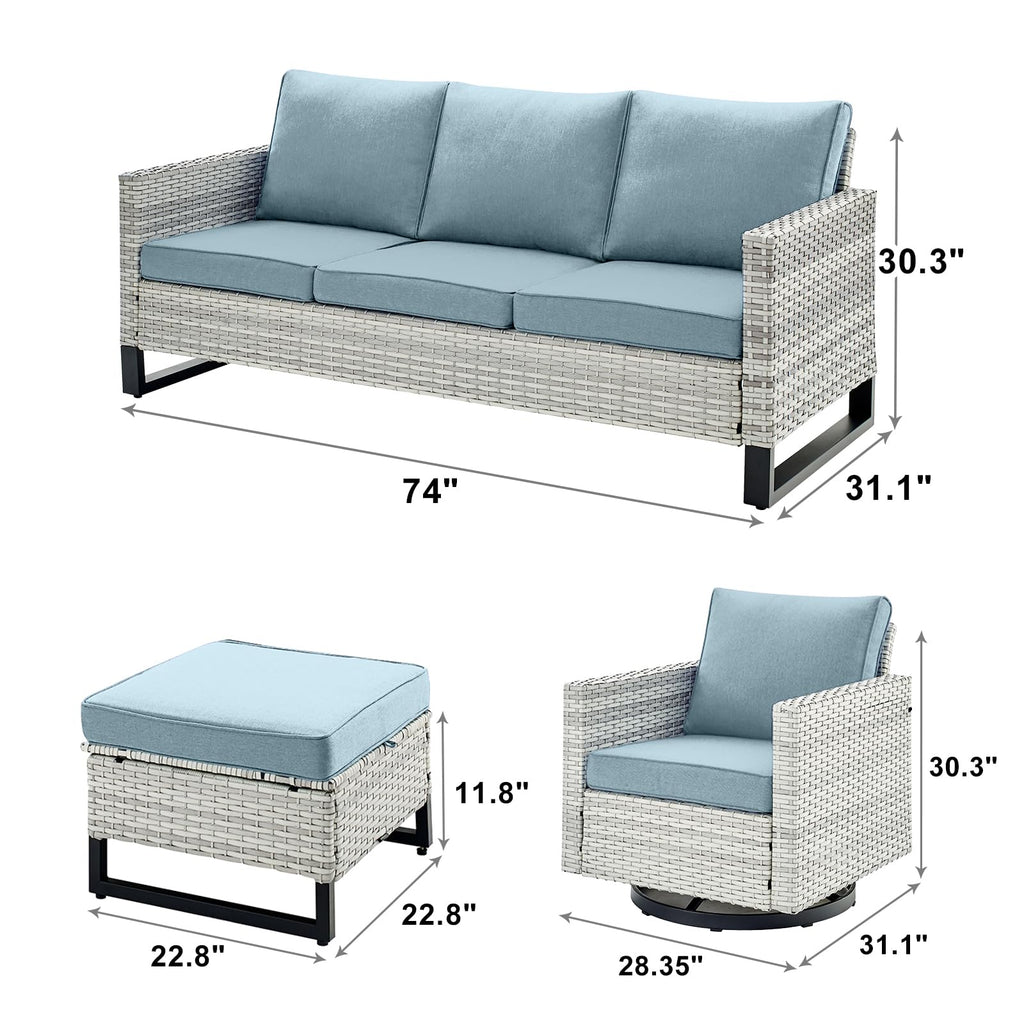 6 Piece Wicker Patio Conversation Set with Swivel Rocker Chairs and Ottoman K792878