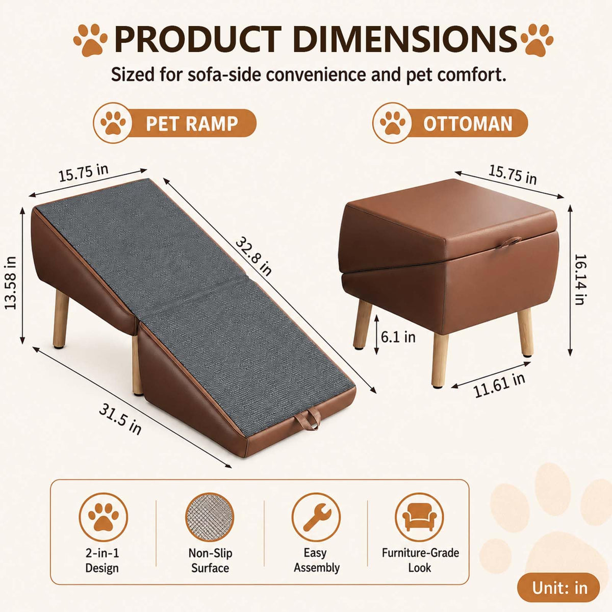 16" H Foldable Wooden Pet Stairs N228