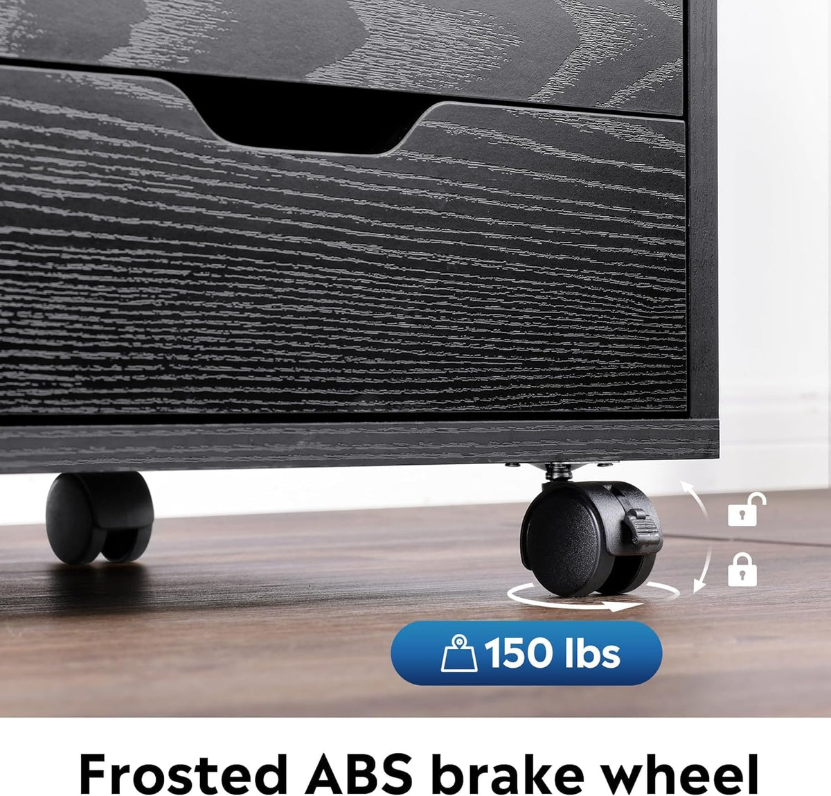 Black 5 Drawer Wood Storage Cabinet with Wheels Y40180