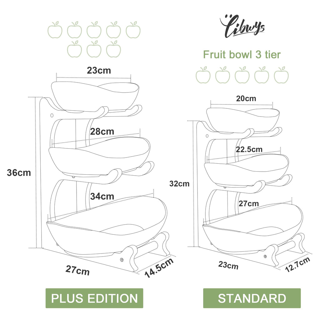 3 Tier Ceramic Fruit Bowl with Bamboo Stand W41092