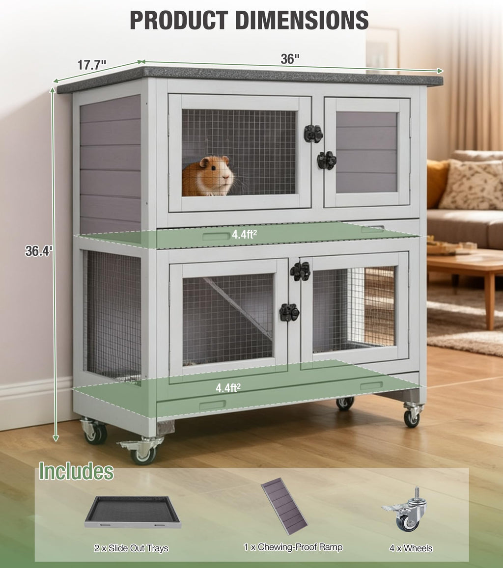 Two-Tier Guinea Pig Cage Rabbit Hutch with Ramp L748