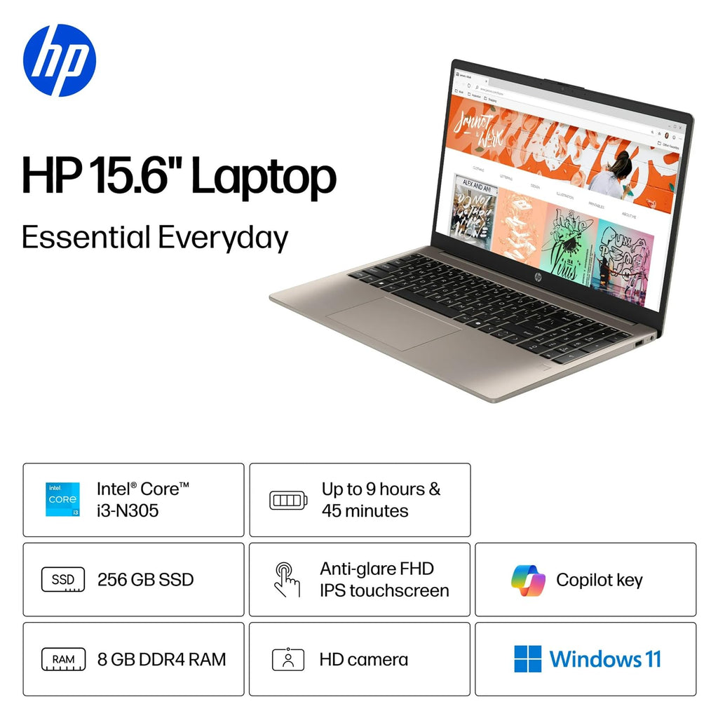 15.6 inch FHD IPS Touchscreen Laptop, Intel Core i3-N305, 8GB DDR4 RAM, 256GB SSD X81305