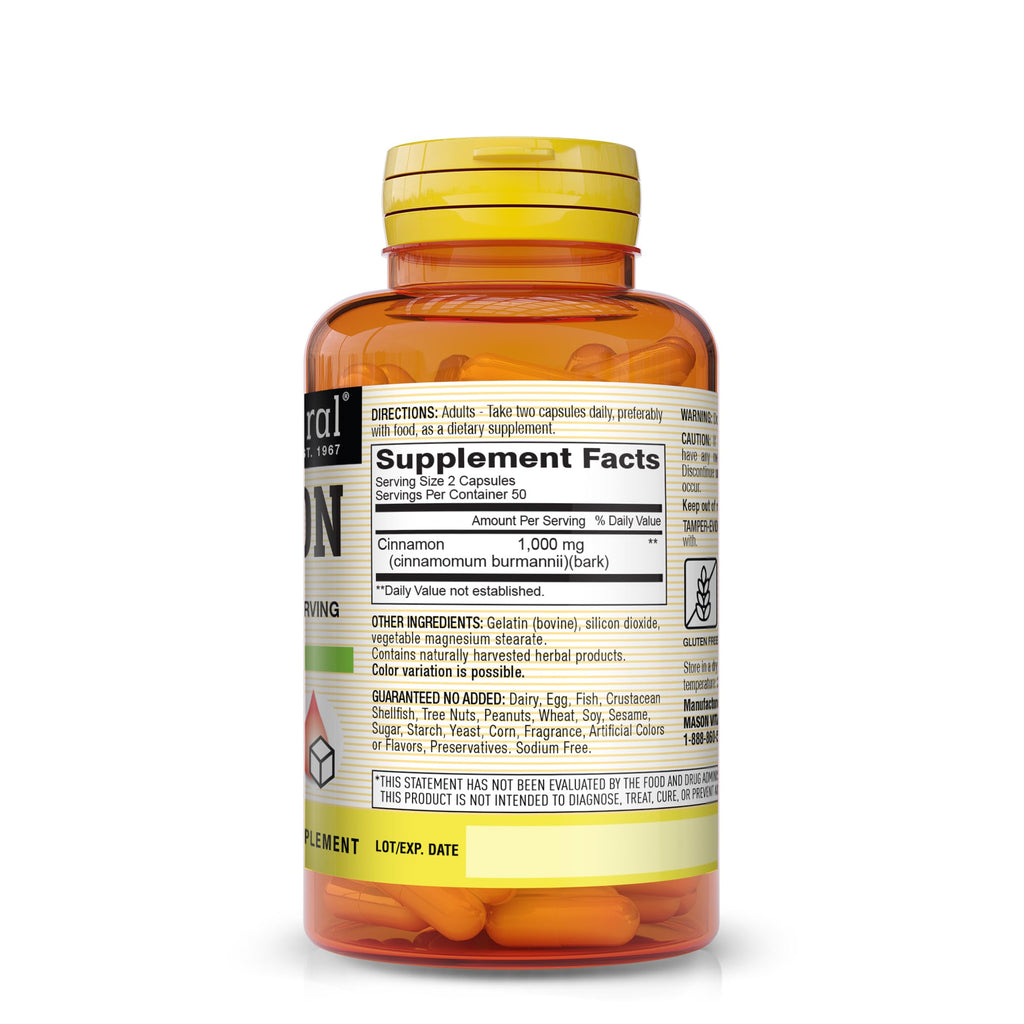 Cinnamon 1000 mg 100 Capsules Herbal Dietary Supplement Y697813