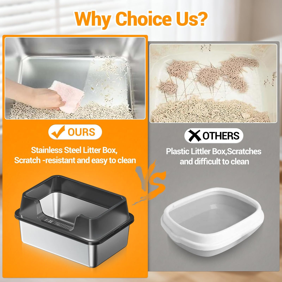 XL Stainless Steel Enclosed Cat Litter Box with Scoop I841521