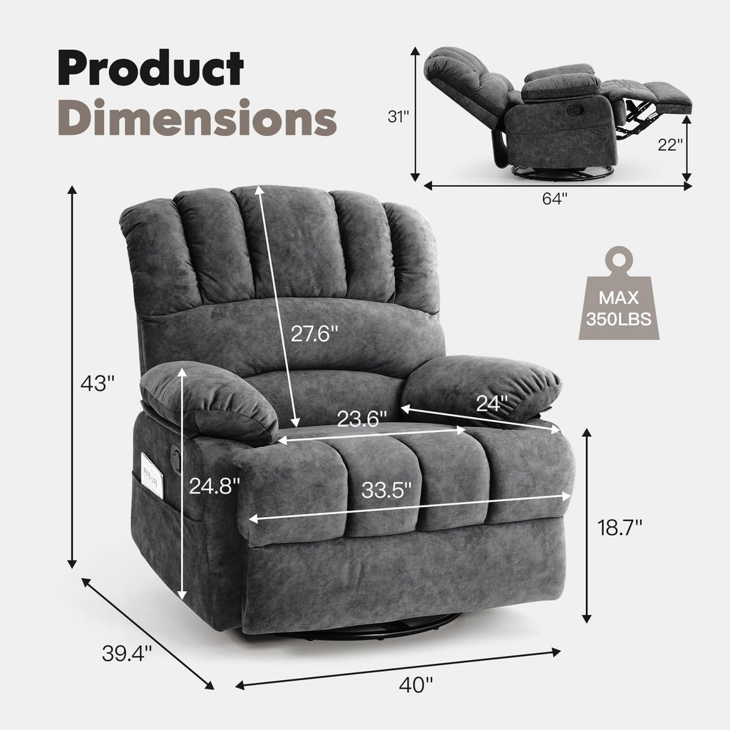 Oversized Manual Swivel Rocker Recliner Chair R68957