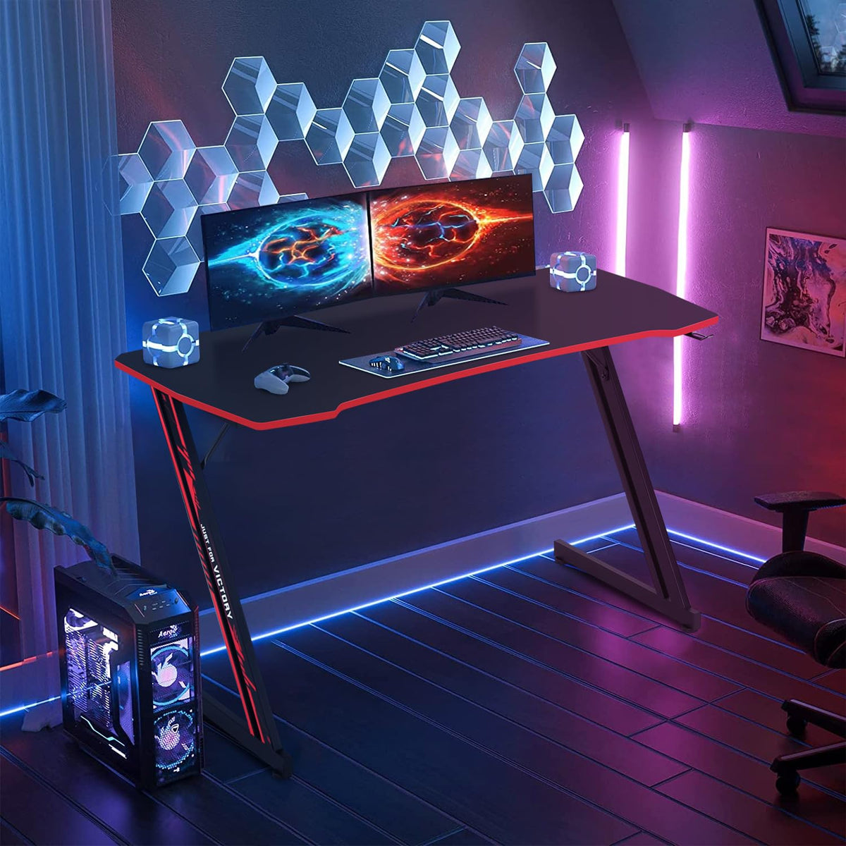 47 Inch Z Shaped Gaming Desk with Headphone Hook U516