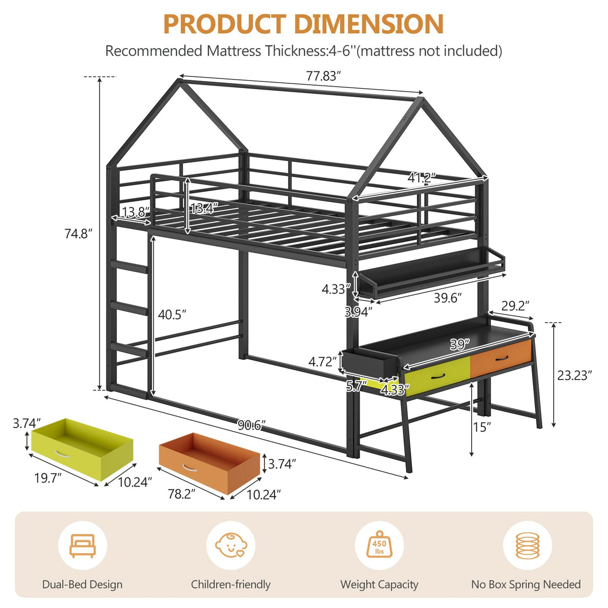 Twin Over Twin Bunk Bed with Desk and Drawers N2581