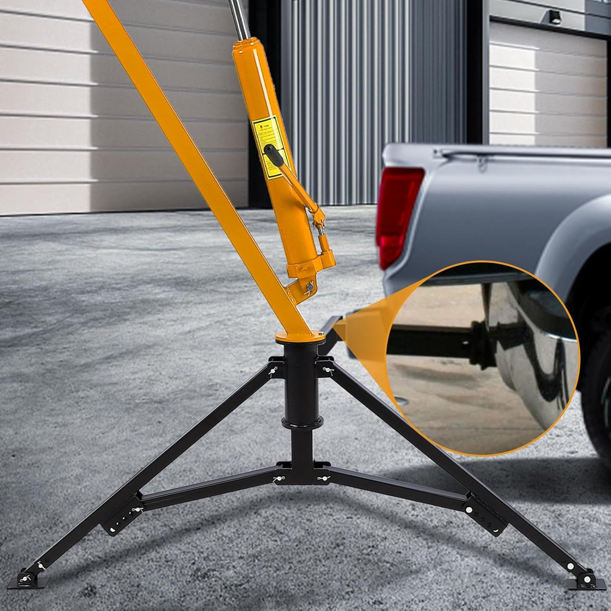 Hydraulic Hitch Mounted Pickup Truck Crane, 1000 Lbs Capacity, 360° Swivel, Yellow L8884