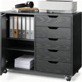Black 5 Drawer Wood Storage Cabinet with Wheels Y40180