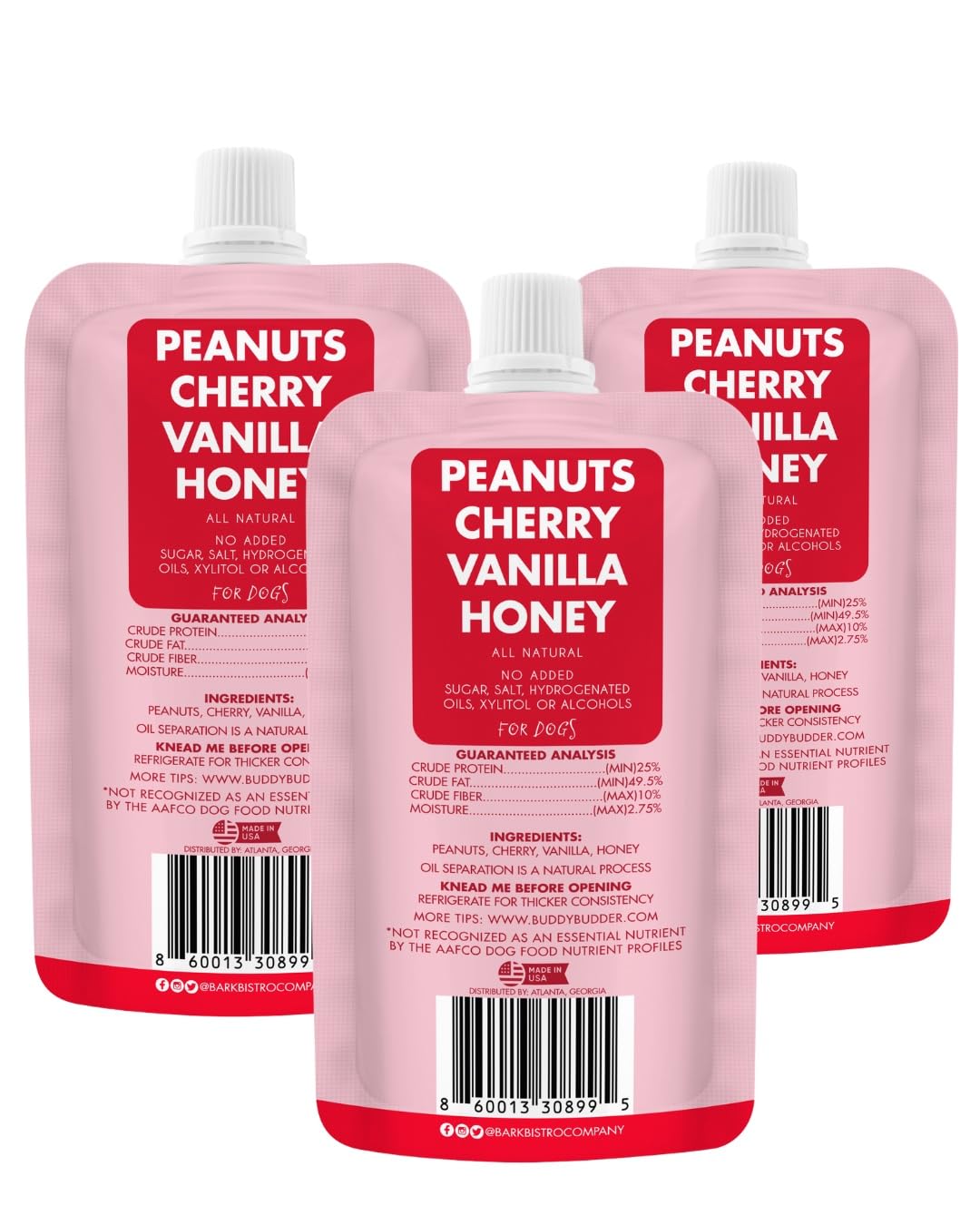 3pk Natural Dog Peanut Butter 4oz Pouches K111