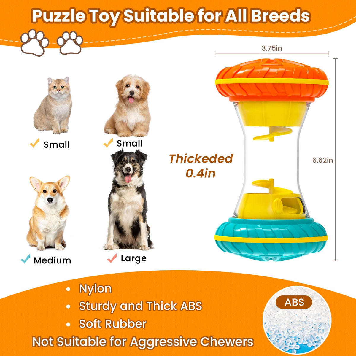 Interactive Dog Puzzle Toy Treat Dispensing Slow Feeder Yellow N90707