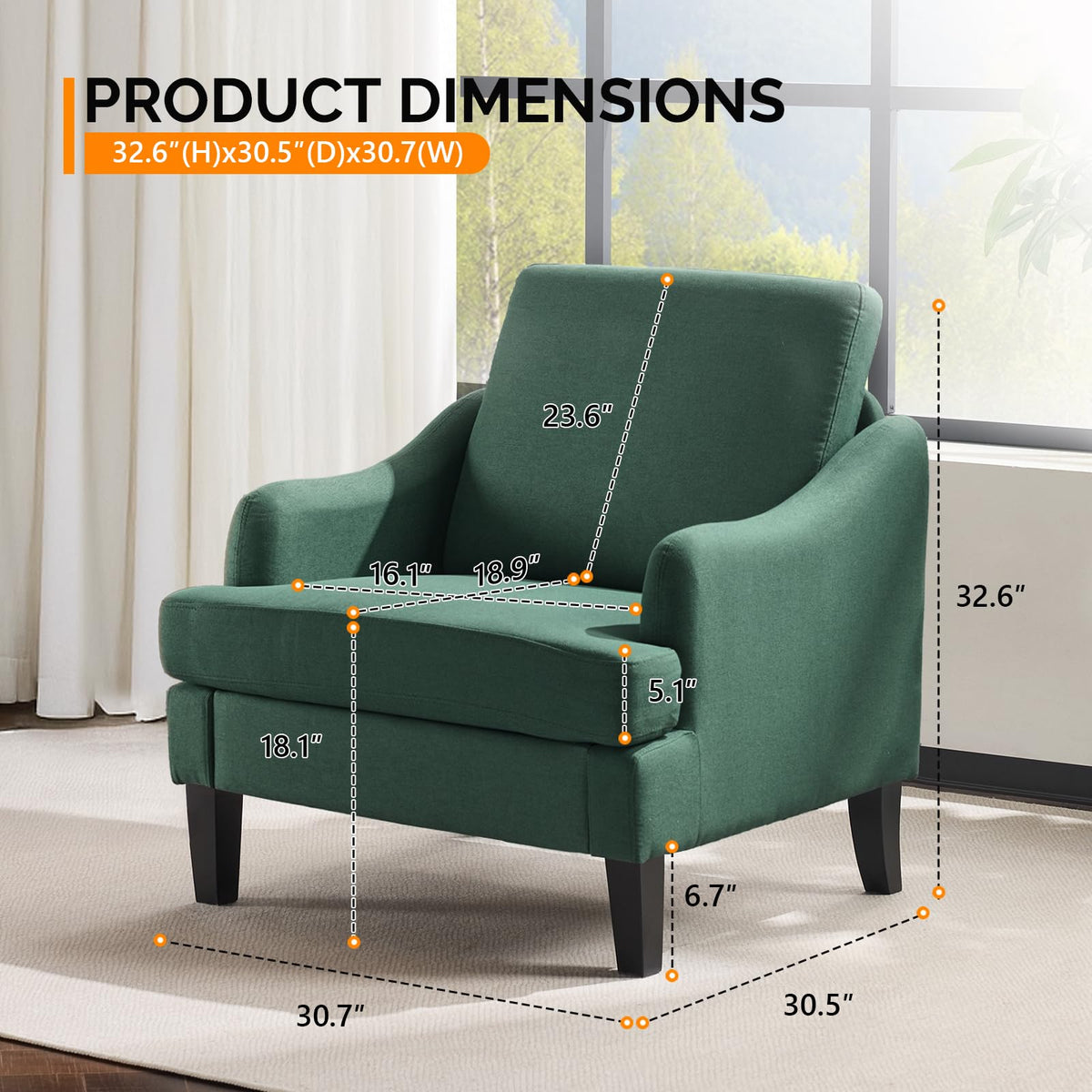 Green Linen Fabric Accent Chairs Set of 2 V16280