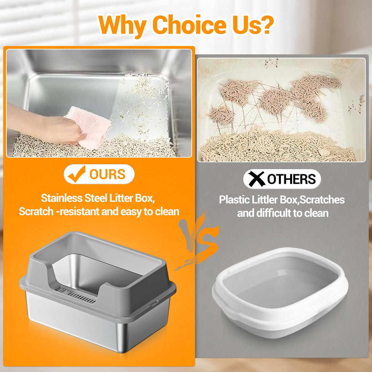 XL Stainless Steel Enclosed Cat Litter Box with Scoop I841521