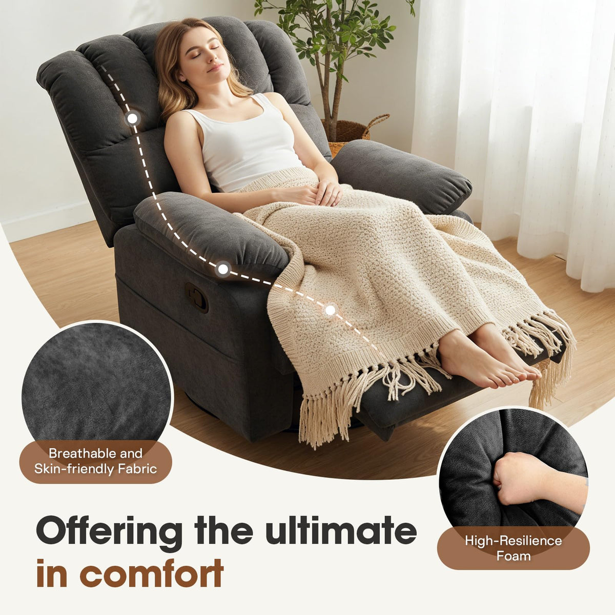 Oversized Manual Swivel Rocker Recliner Chair R68957