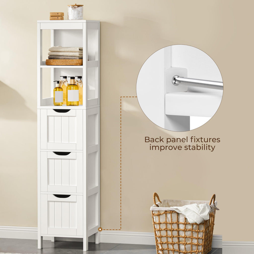 56" Tall Narrow White Bathroom Storage Cabinet with 3 Drawers J7739