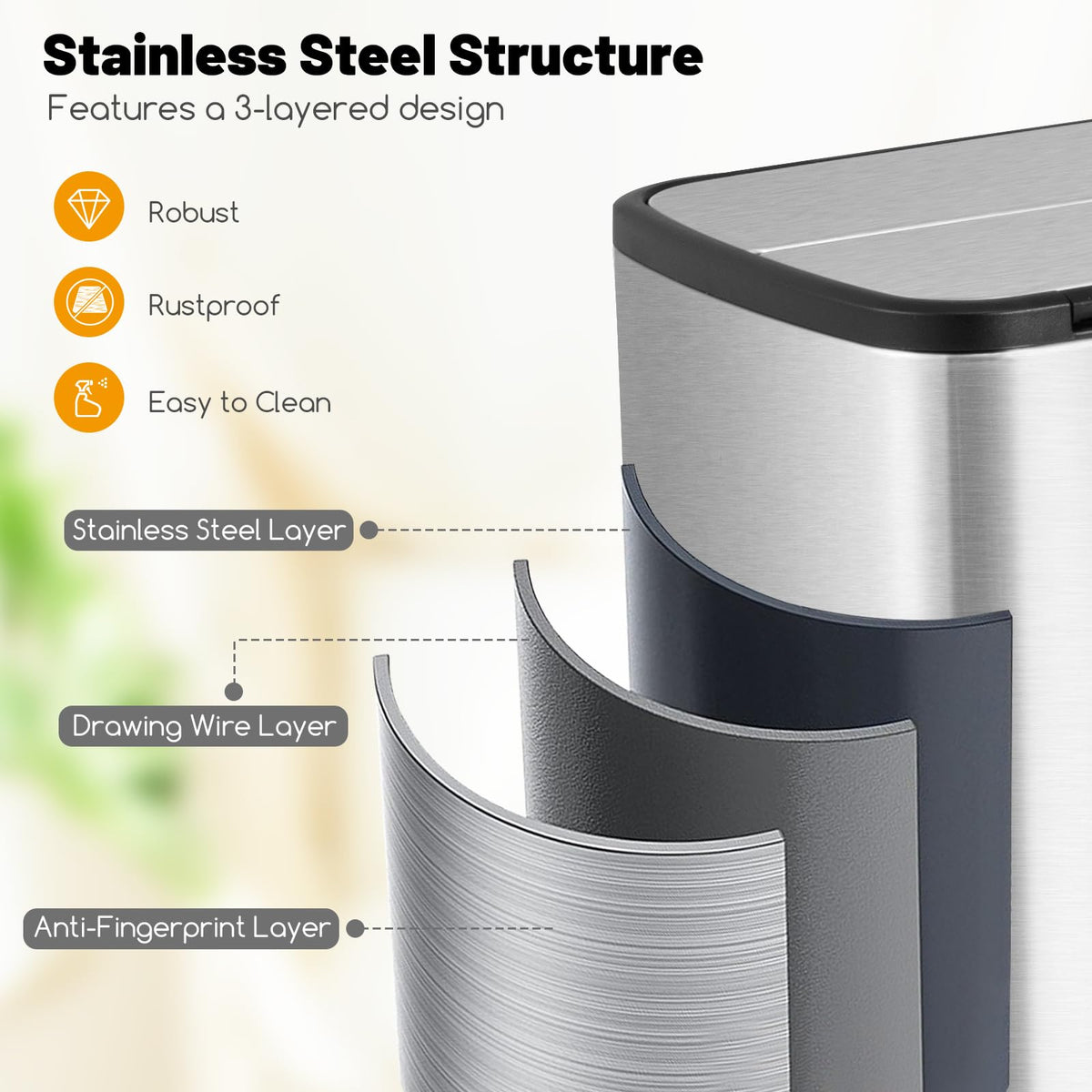 12 Gallon Stainless Steel Kitchen Trash Can D8154