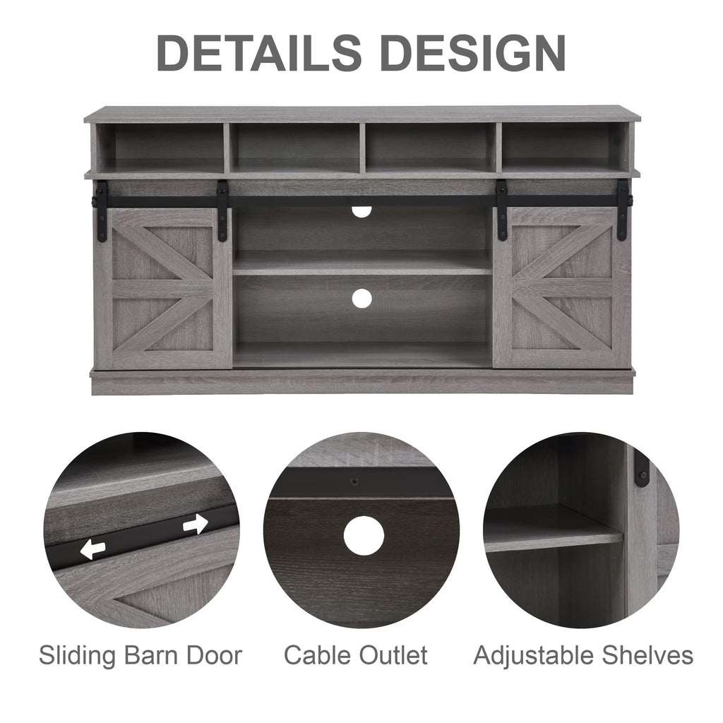 65" Grey Farmhouse TV Stand with Sliding Doors F524