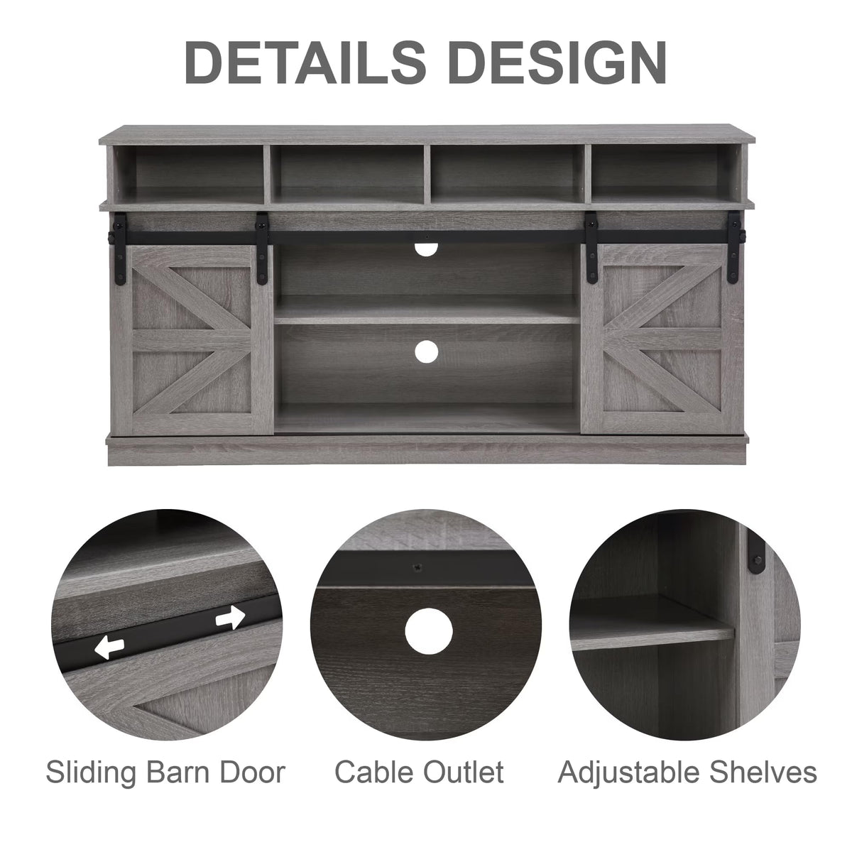 65" Grey Farmhouse TV Stand with Sliding Doors F524