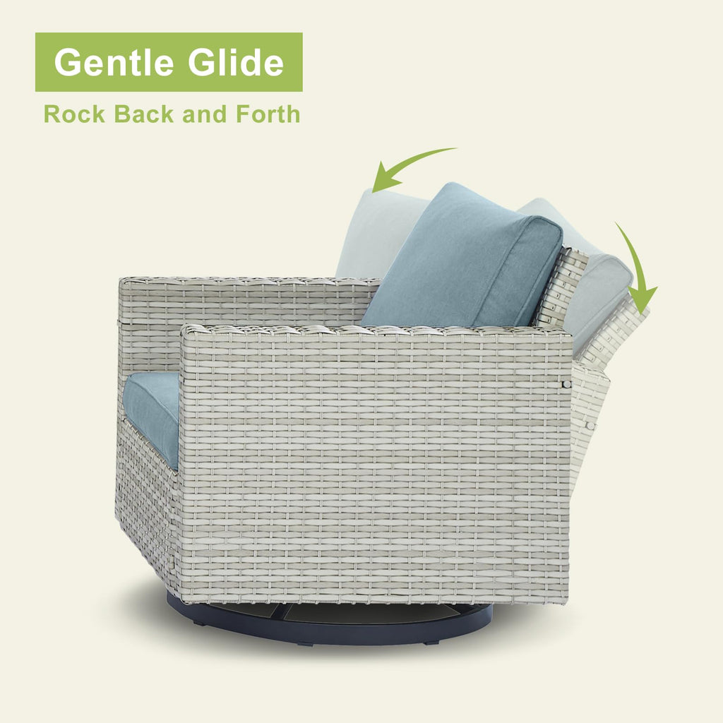6 Piece Wicker Patio Conversation Set with Swivel Rocker Chairs and Ottoman K792878