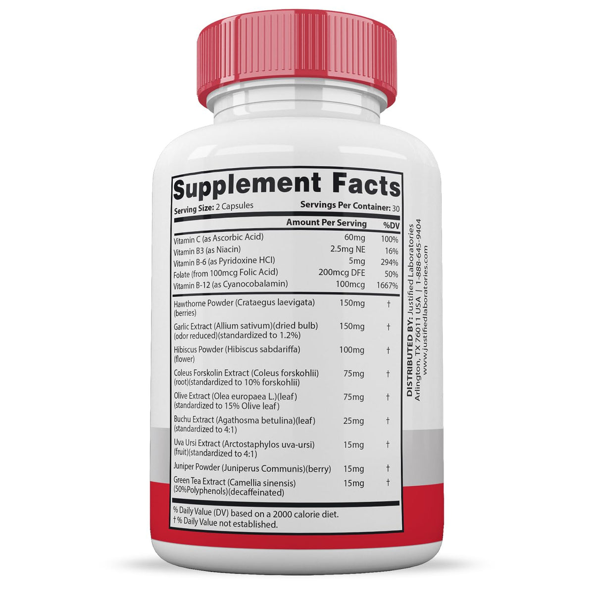 60 Capsules 688MG Hawthorne Hibiscus Garlic Juniper Olive Forskolin Green Tea Extract T839