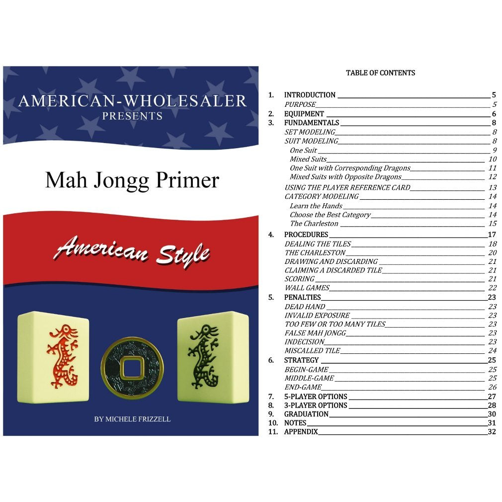 American Mah Jongg Set - 166 White Tiles, 4 Rack/Pushers, Blue Canvas Bag I88550