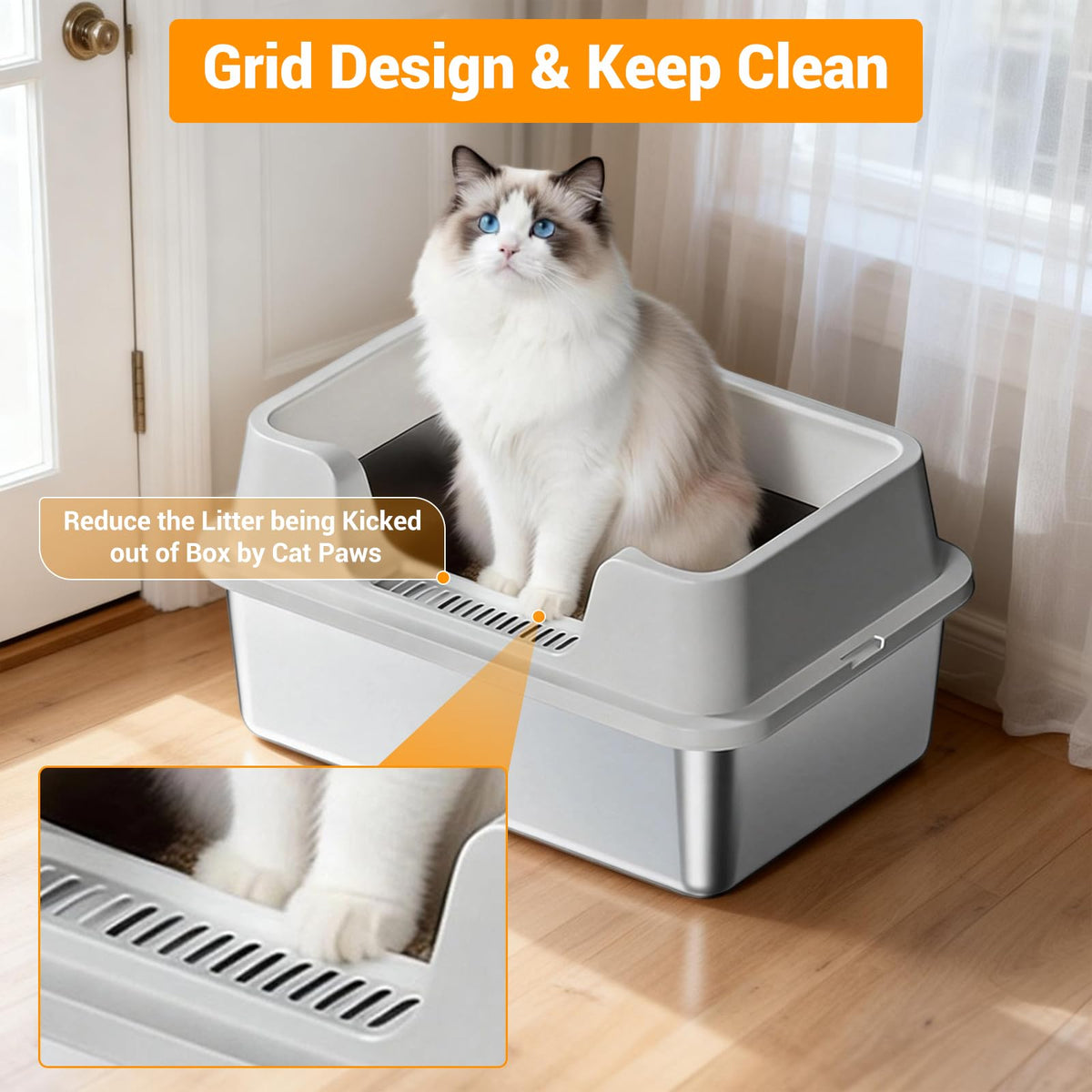 XL Stainless Steel Enclosed Cat Litter Box with Scoop I841521