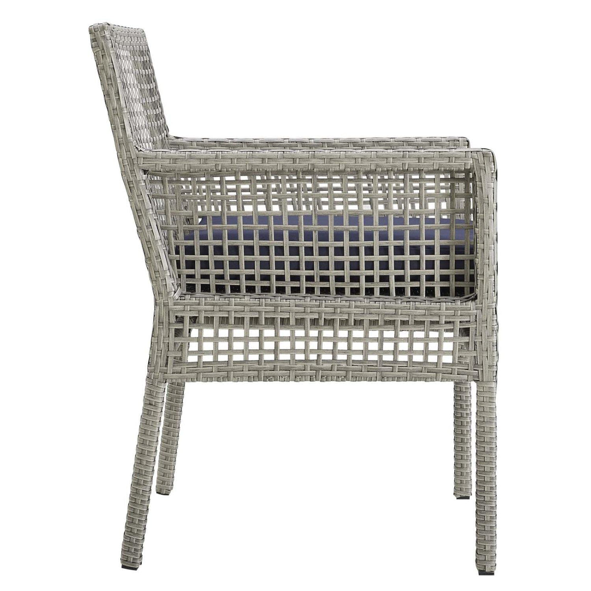 Gray Navy Wicker Rattan Outdoor Dining Arm Chair with Cushion Q67897