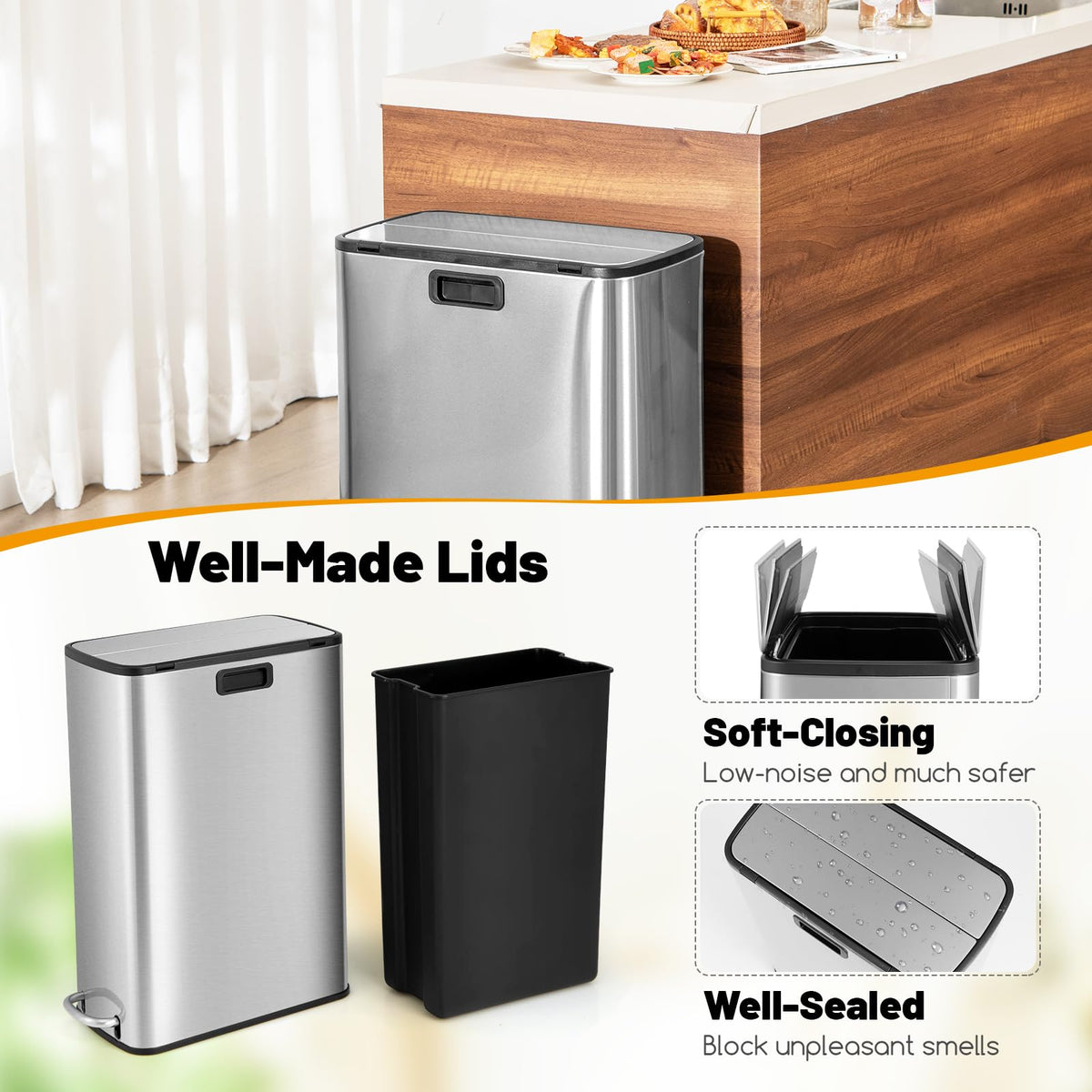 12 Gallon Stainless Steel Kitchen Trash Can D8154