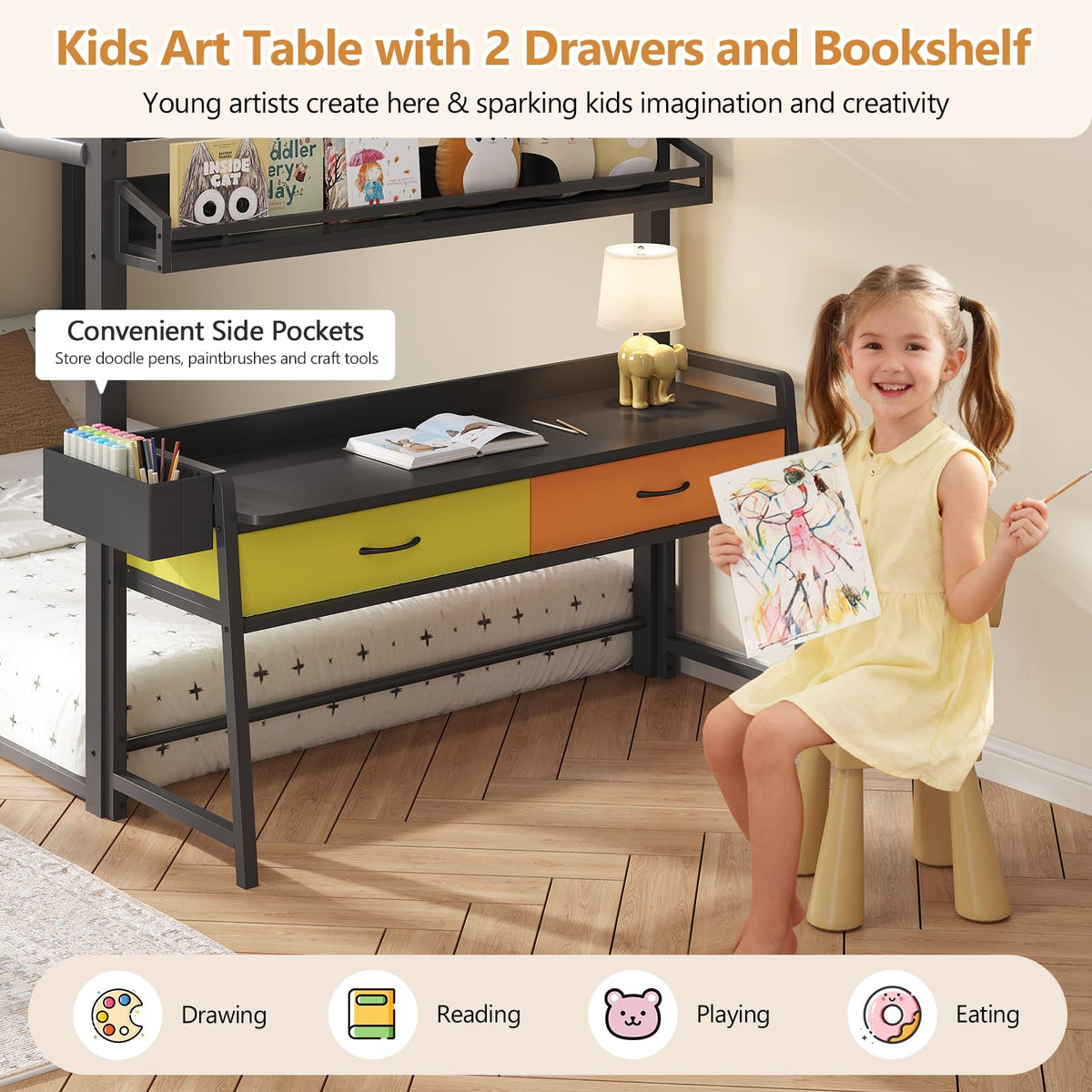 Twin Over Twin Bunk Bed with Desk and Drawers N2581