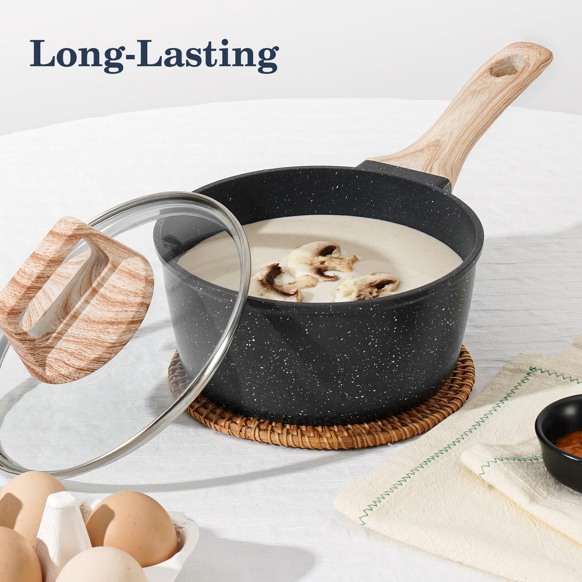 Non Stick 12Pcs Black Granite Induction Cookware I18880