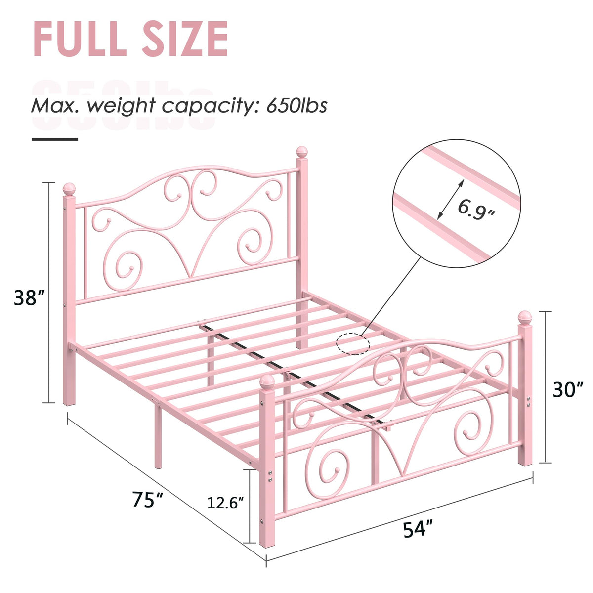 Full Size Metal Bed Frame with Headboard and Footboard M85143