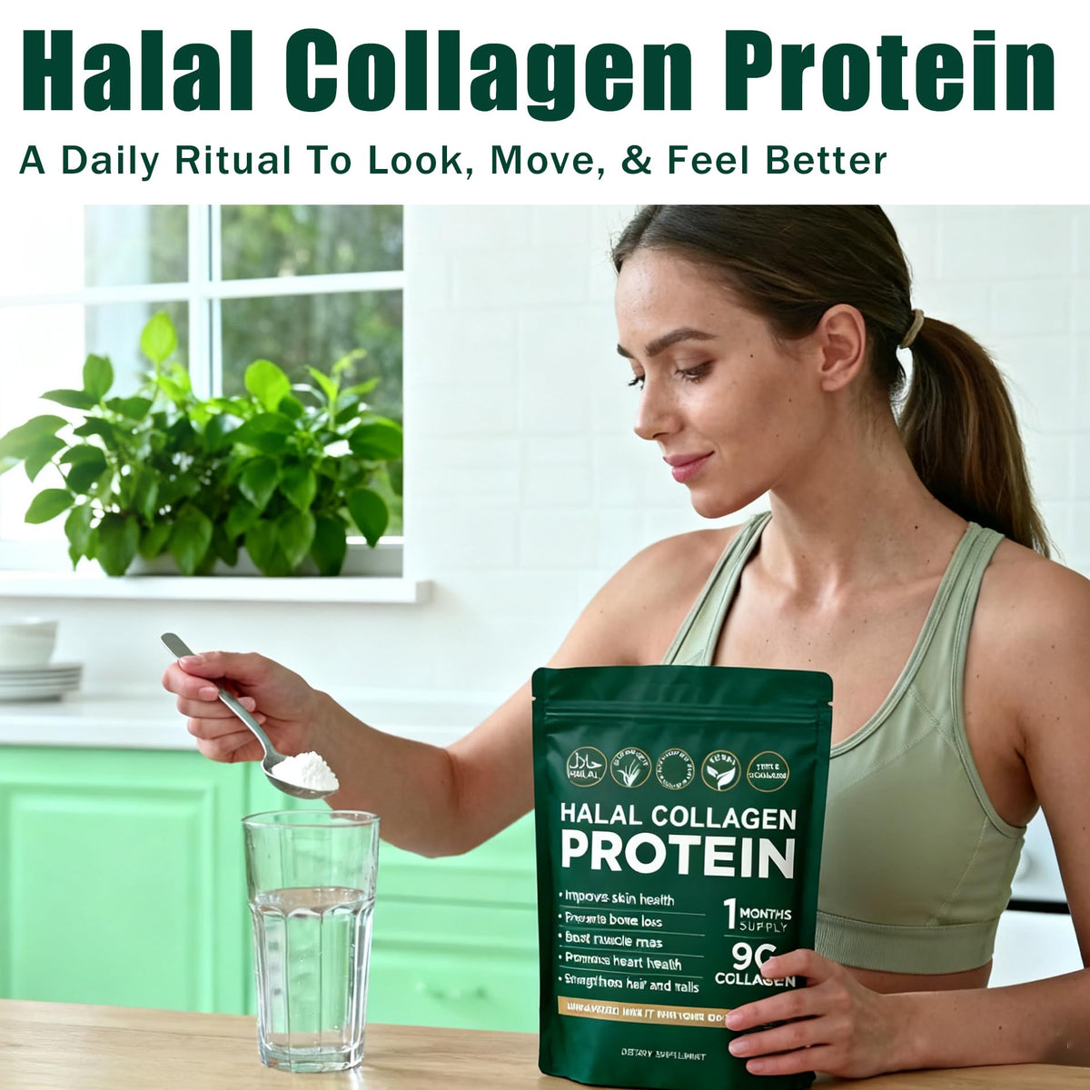 Halal Collagen Protein Powder, Grass Fed Organic Hydrolyzed Peptides, Unflavoured, 30 Servings W307
