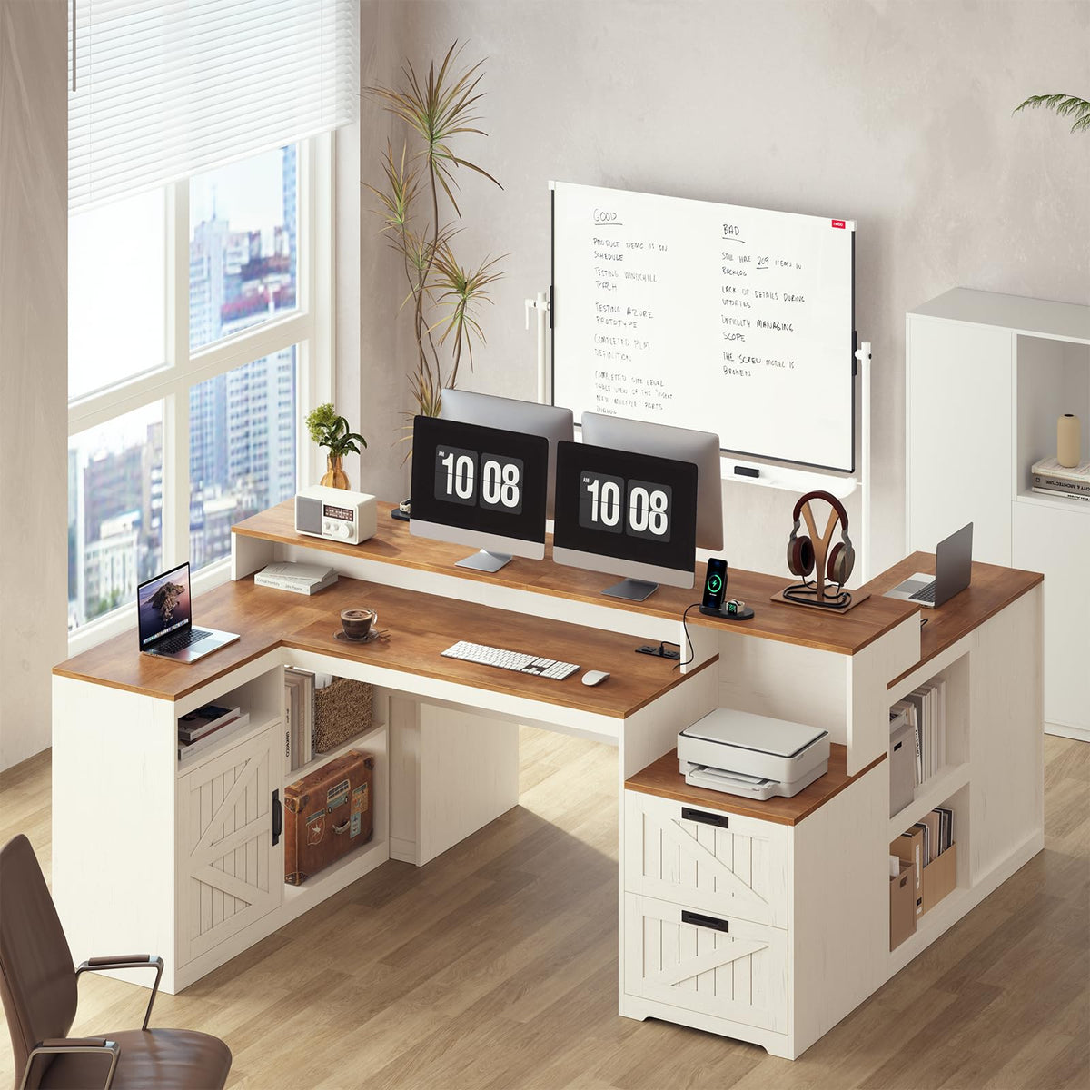 63" L Shaped Desk with Drawers and Printer Stand H698835