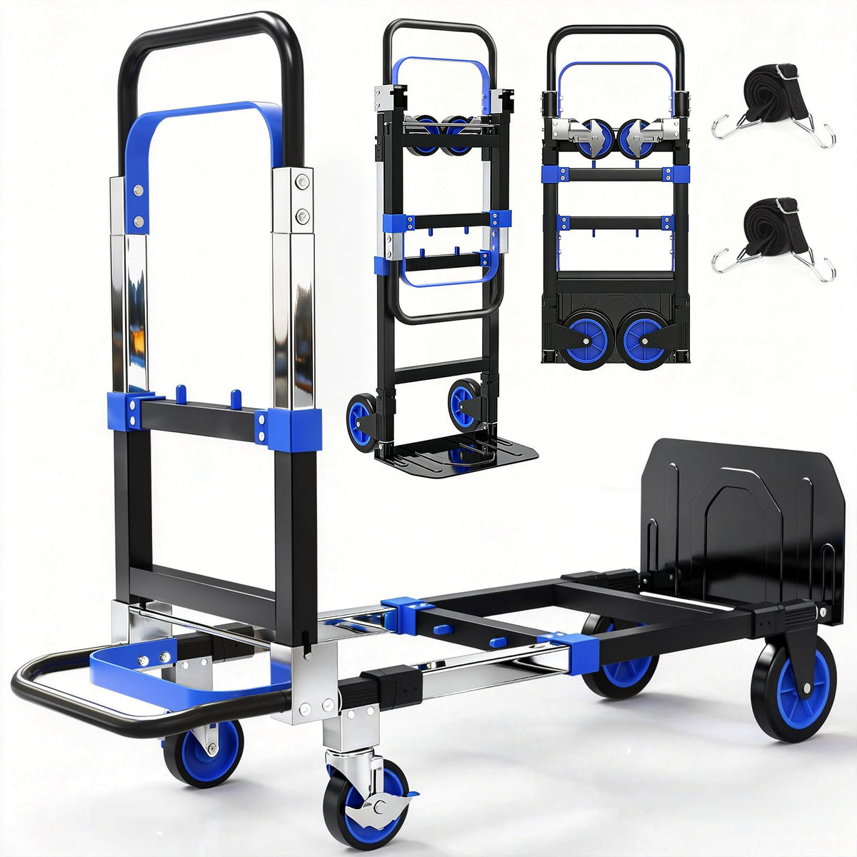 3-in-1 Folding Heavy Duty Hand Truck Dolly Cart Trolley with Wheels (Blue) M87445