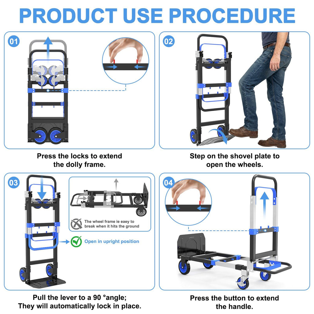 3-in-1 Folding Heavy Duty Hand Truck Dolly Cart Trolley with Wheels (Blue) M87445