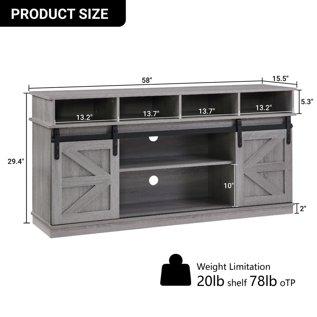 65" Grey Farmhouse TV Stand with Sliding Doors F524