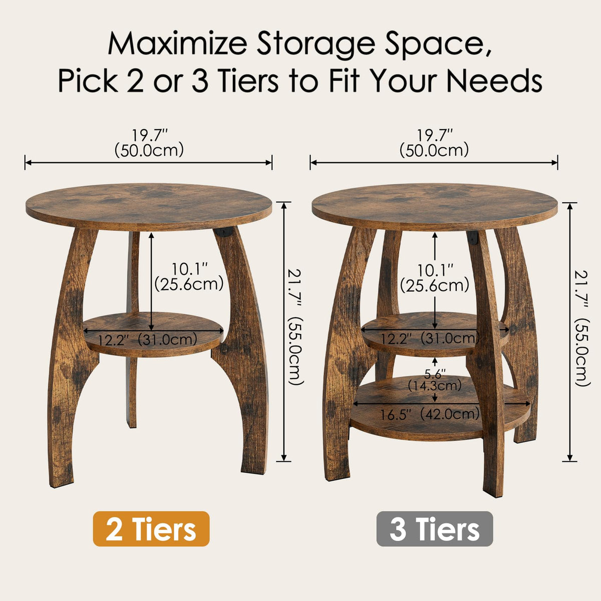 2-Tier Round Wood Side Table D9412