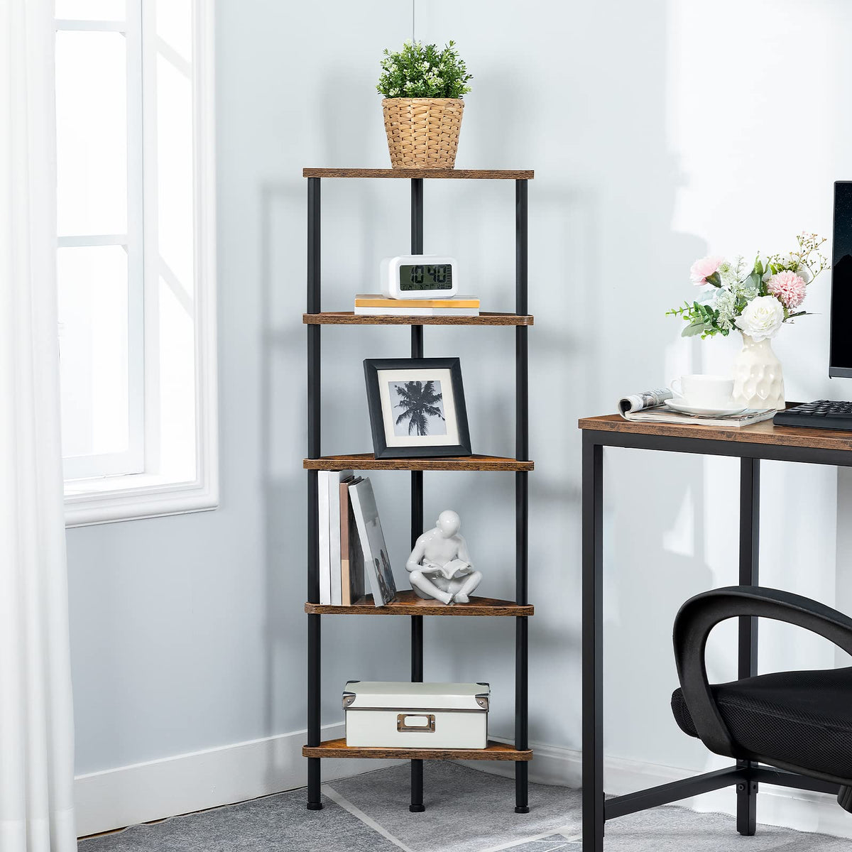 5-Tier Corner Bookshelf with Metal Frame M611