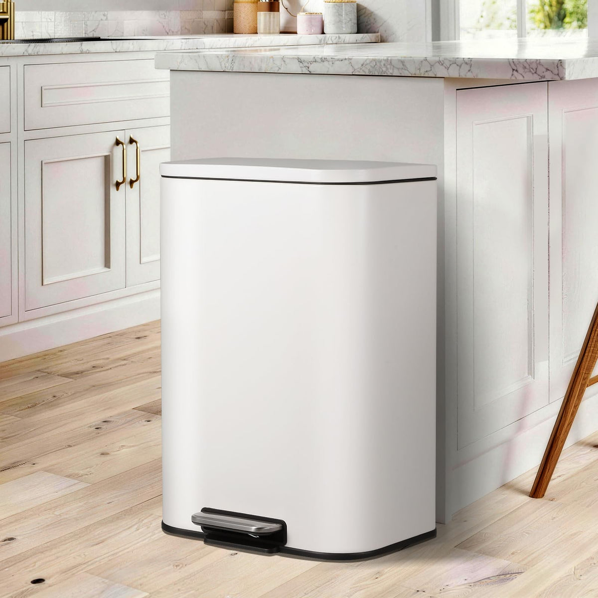 13.2 Gallon White Stainless Steel Step Trash Can I30528