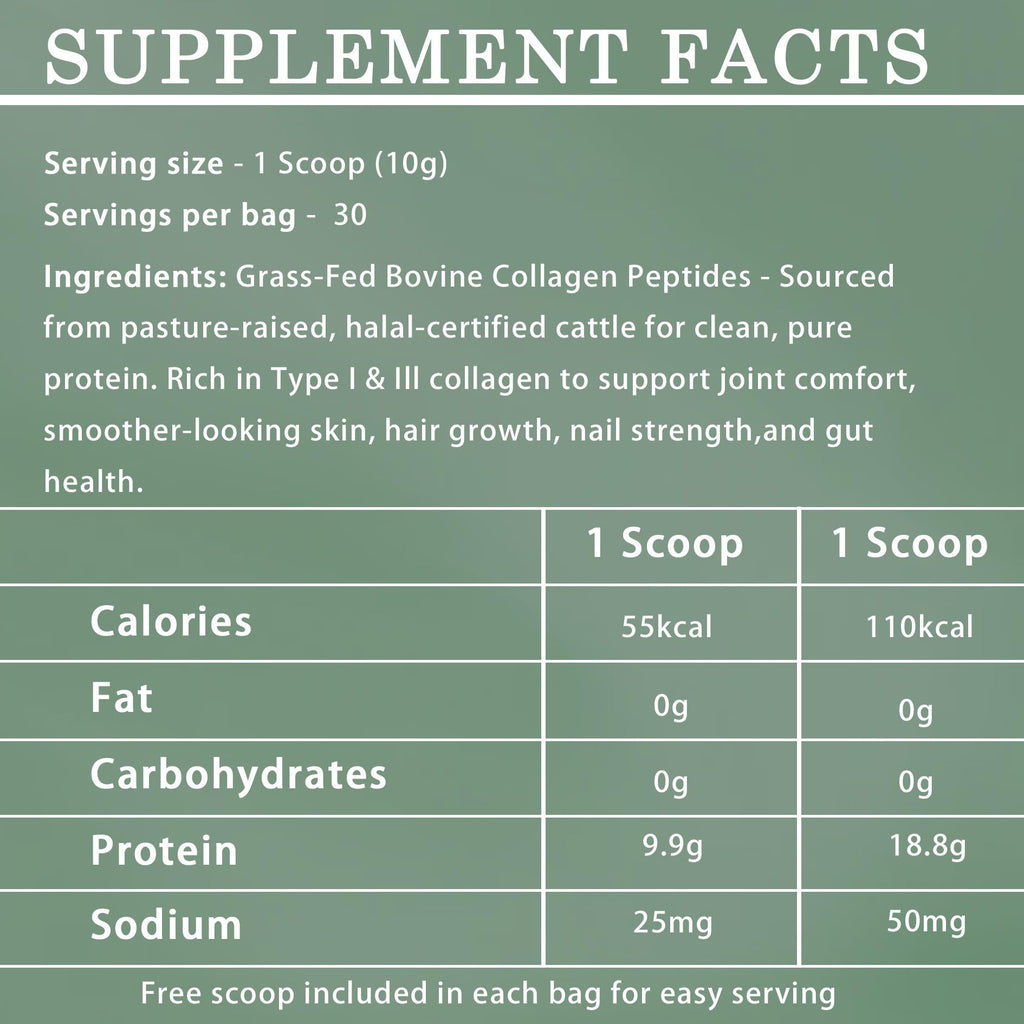 Halal Collagen Protein Powder, Grass Fed Organic Hydrolyzed Peptides, Unflavoured, 30 Servings W307