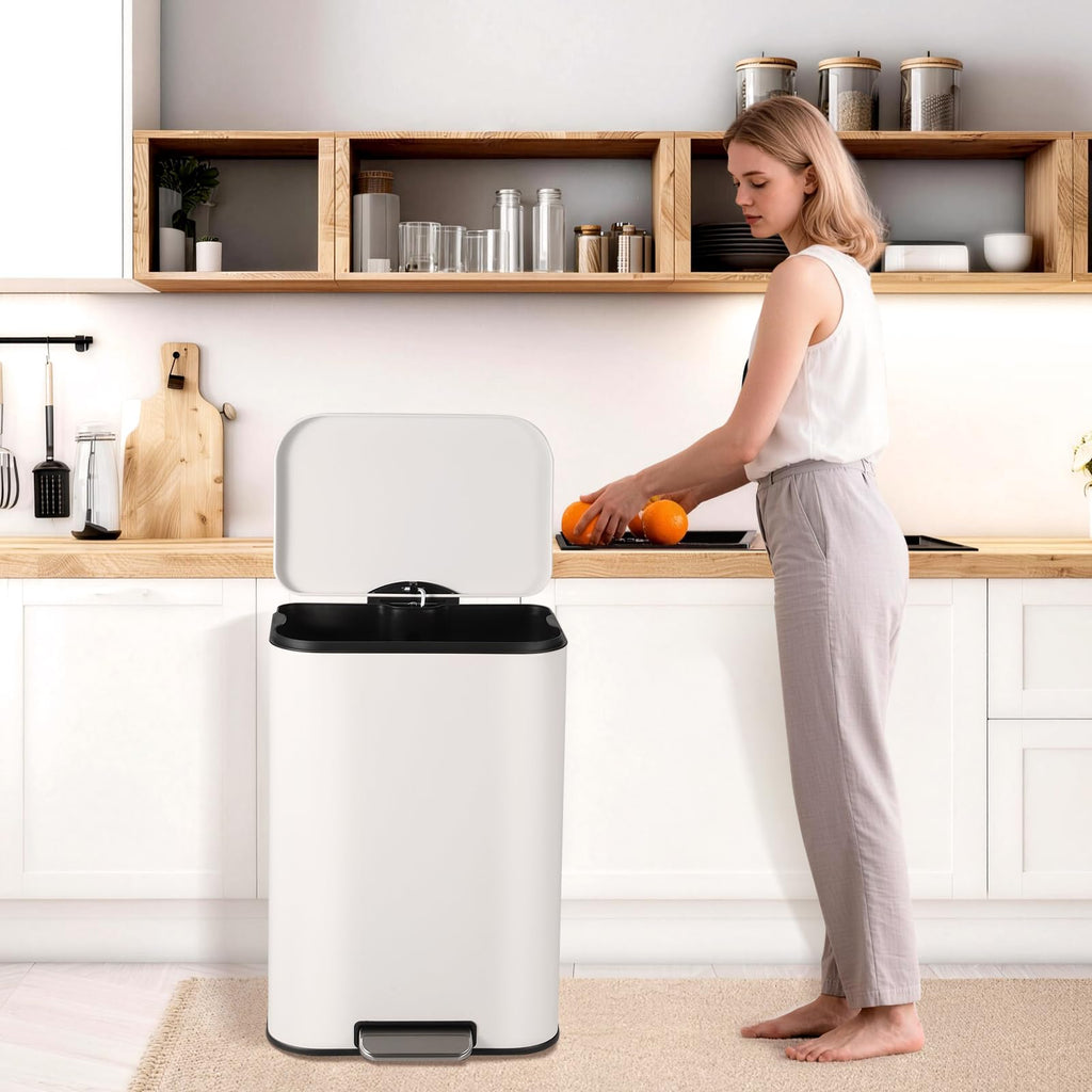 13.2 Gallon White Stainless Steel Step Trash Can I30528