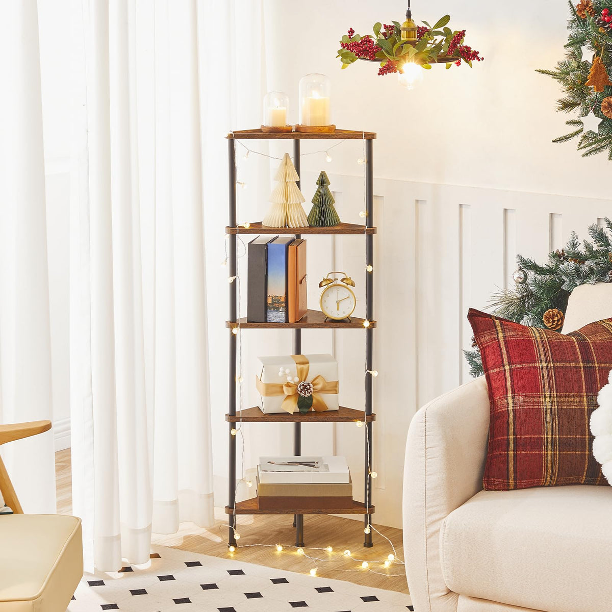 5-Tier Corner Bookshelf with Metal Frame M611