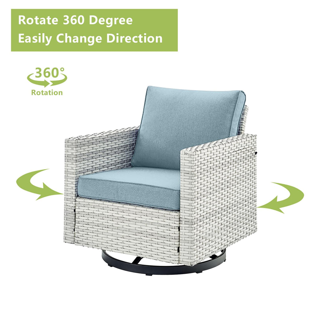 6 Piece Wicker Patio Conversation Set with Swivel Rocker Chairs and Ottoman K792878
