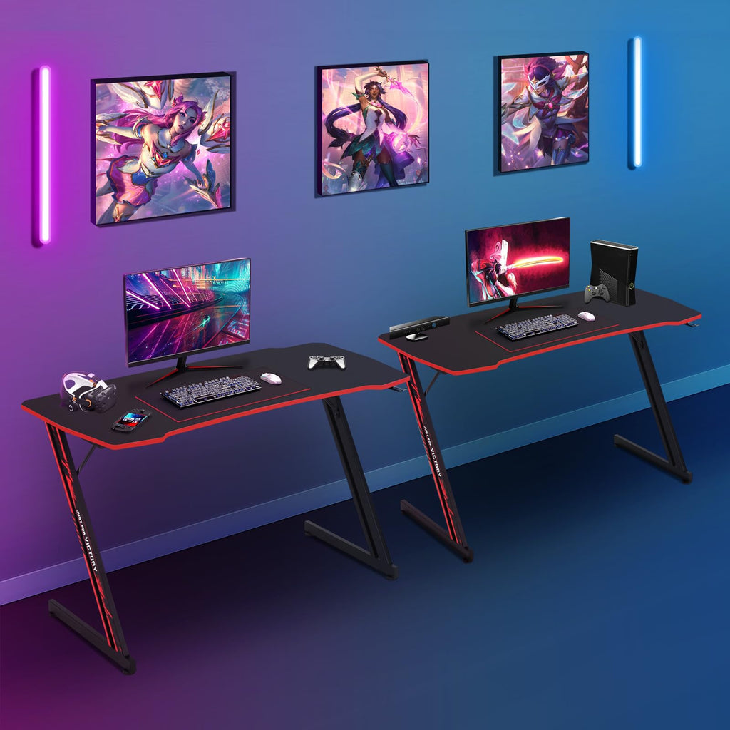 47 Inch Z Shaped Gaming Desk with Headphone Hook U516