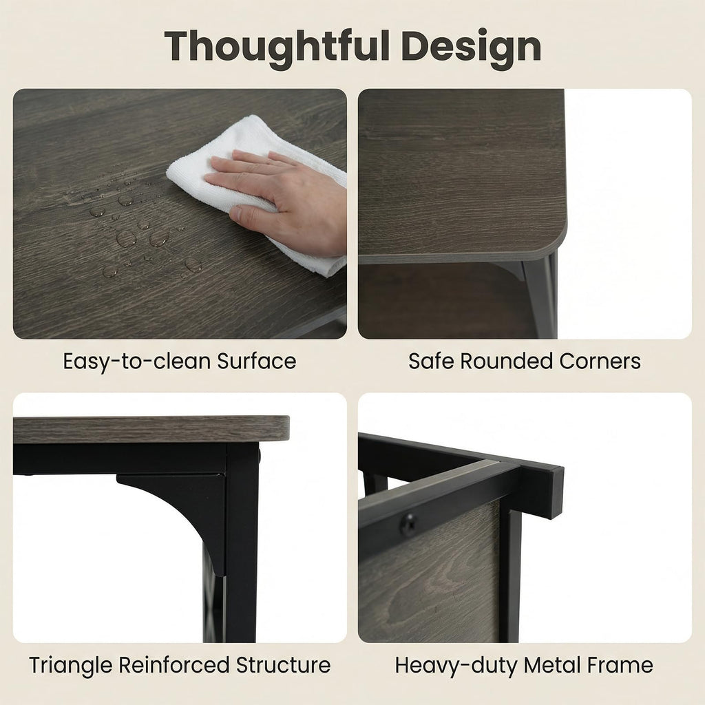 2-Tier Rectangular Coffee Table with Wooden Top and Metal Frame D593887
