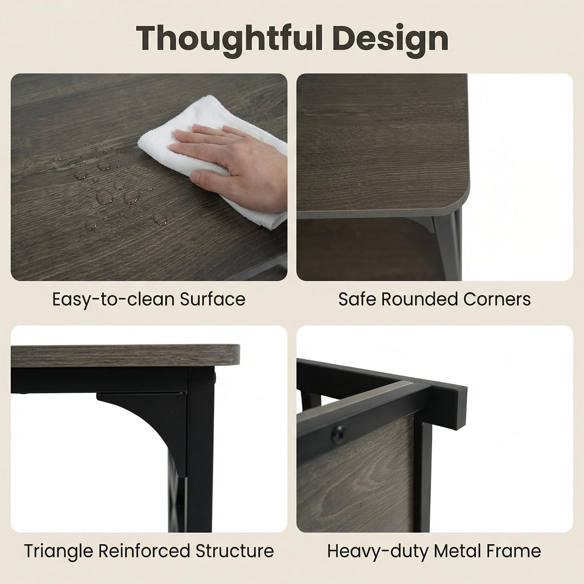 2-Tier Rectangular Coffee Table with Wooden Top and Metal Frame D593887