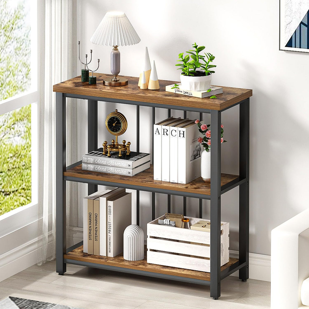 3 Tier Wood and Metal Bookshelf X257016