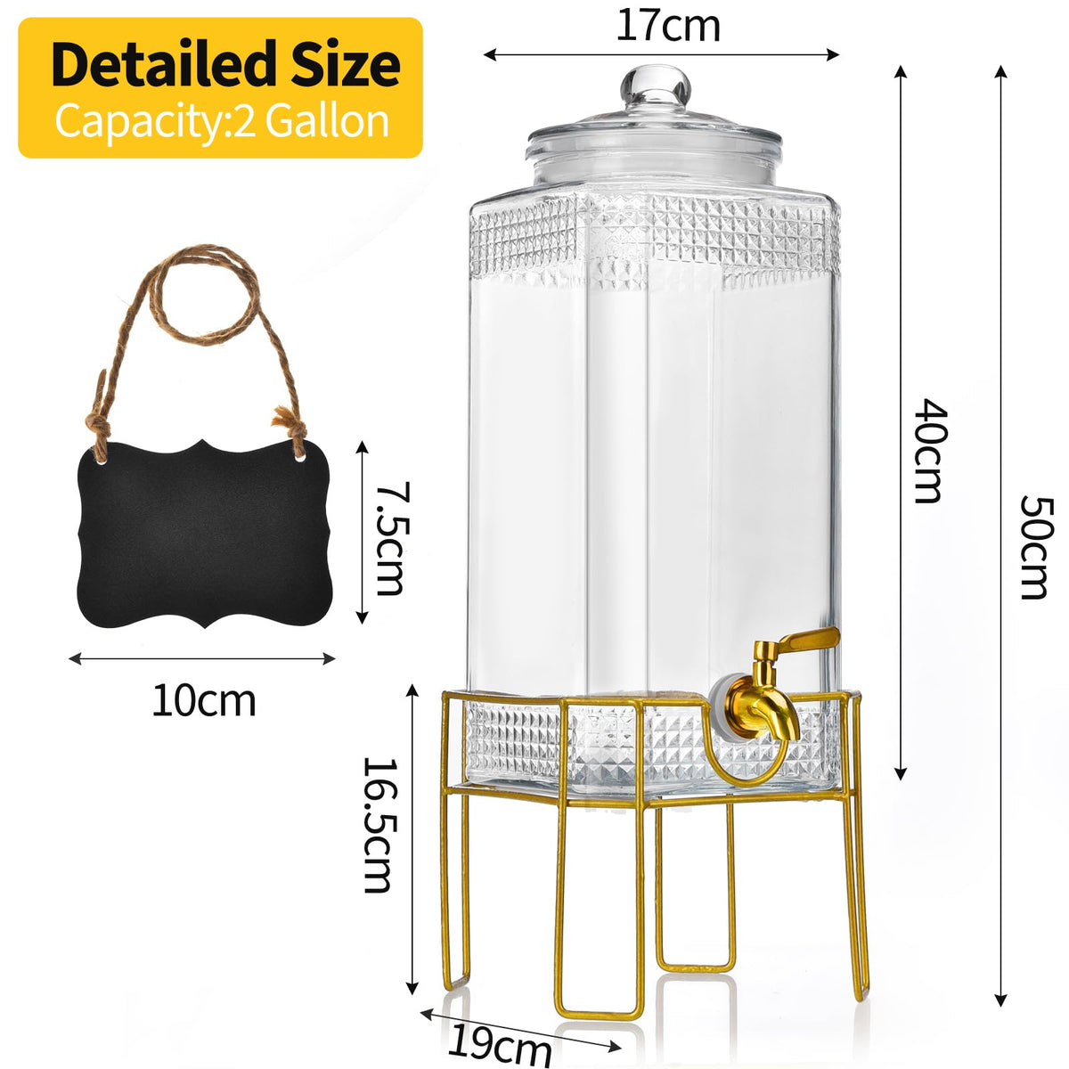 2 Gallon Drink Dispenser with Stand, Glass Lid and Stainless Steel Spigot X99936