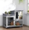 Wood Rabbit Hutch with Balcony on Wheels J235021
