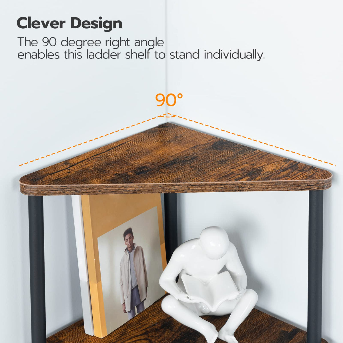 5-Tier Corner Bookshelf with Metal Frame M611